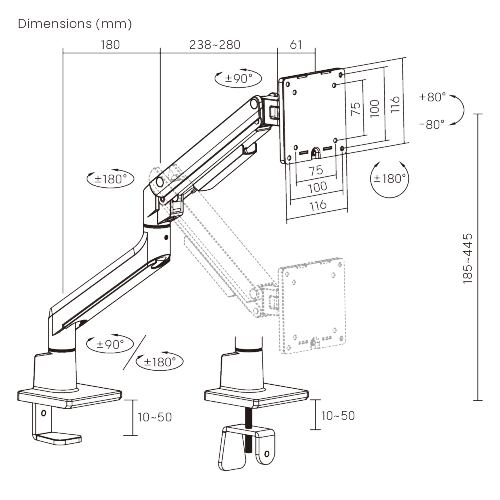 SlimFlex Gas Spring Monitor Arm LDT106-C012  from china(chinese)