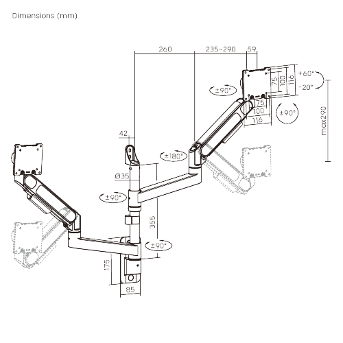 Future-Proof Heavy-Duty Wall-Mounted Gas Spring Monitor Arm LDA92-114  from china(chinese)