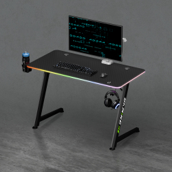 Z-Shaped Gaming Desk with RGB Lighting on Desk Edge