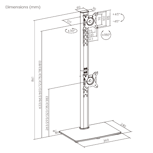 Vertical Lift Dual-Screen Monitor Stand LDT125-T02V For most 17"-34" Monitors from china(chinese)