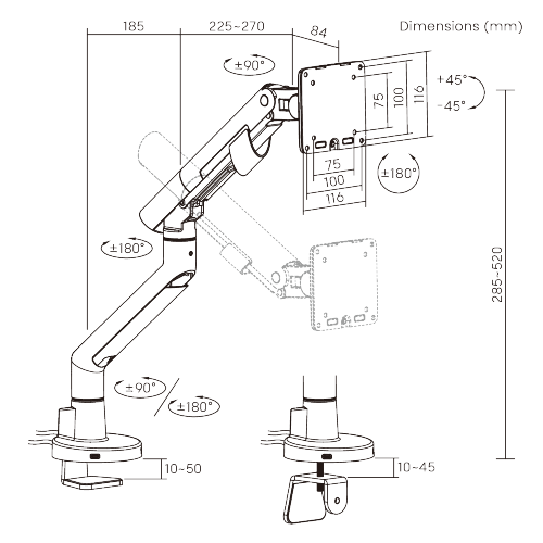 SlimBrace Heavy-Duty Gas Spring Monitor Arm with USB-A & USB-C Ports LDT102-C012UC Balances elegance and strength. from china(chinese)