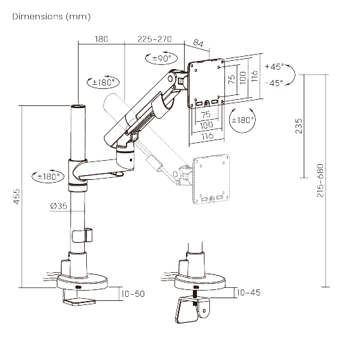 SlimBrace Heavy-Duty Pole-Mounted Gas Spring Monitor Arm with USB-A & USB-C Ports LDT102-C012UCP Balances elegance and strength. from china(chinese)