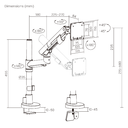 SlimBrace Heavy-Duty Pole-Mounted Gas Spring Monitor Arm LDT102-C012P Balances elegance and strength. from china(chinese)