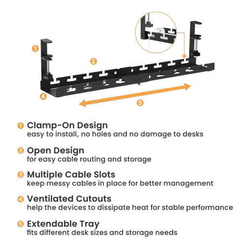 Extendable Clamp-On Under-Desk Cable Management Tray CC11-10-2  from china(chinese)