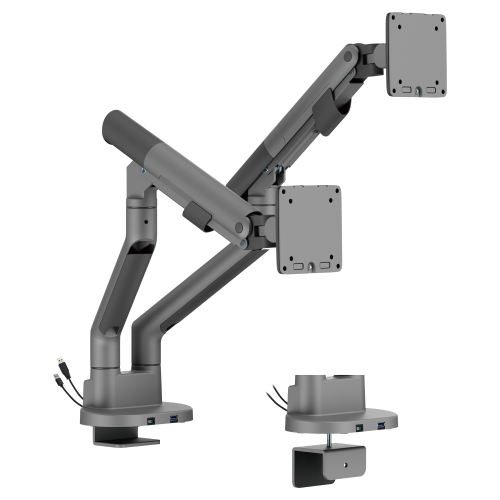 SlimBrace Dual-Screen Heavy-Duty Gas Spring Monitor Arm with USB-A & USB-C Ports LDT102-C024UC Balances elegance and strength. from china(chinese)