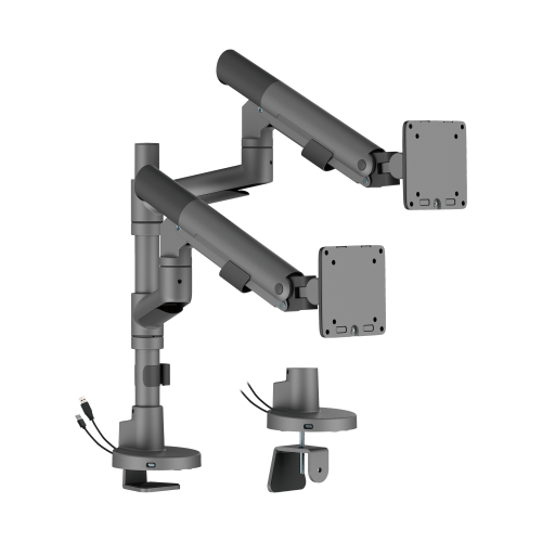 SlimBrace Dual-Screen Heavy-Duty Pole-Mounted Gas Spring Monitor Arm with USB-A & USB-C Ports LDT102-C024UCP Balances elegance and strength. from china(chinese)