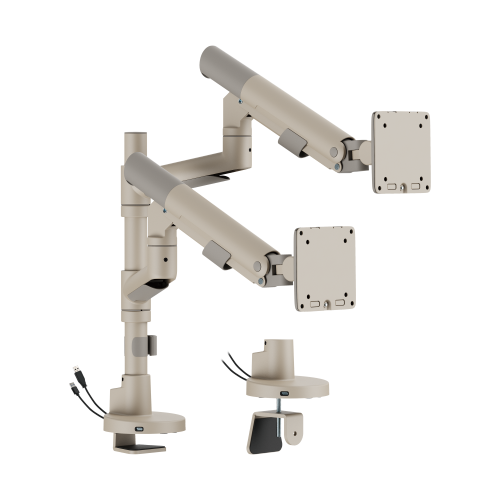 SlimBrace Dual-Screen Heavy-Duty Pole-Mounted Gas Spring Monitor Arm with USB-A & USB-C Ports LDT102-C024UCP Balances elegance and strength. from china(chinese)