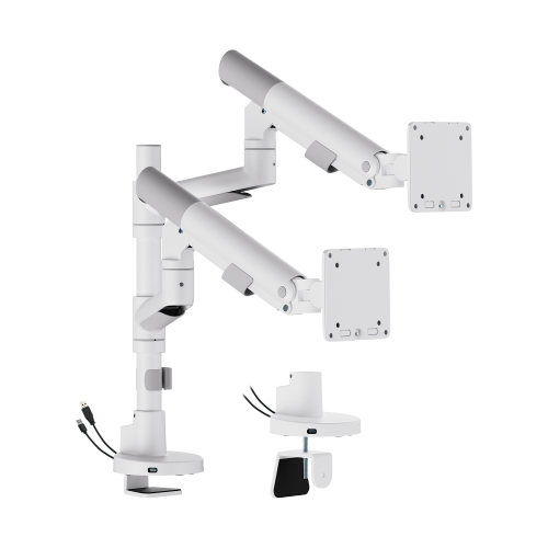SlimBrace Dual-Screen Heavy-Duty Pole-Mounted Gas Spring Monitor Arm with USB-A & USB-C Ports LDT102-C024UCP Balances elegance and strength. from china(chinese)