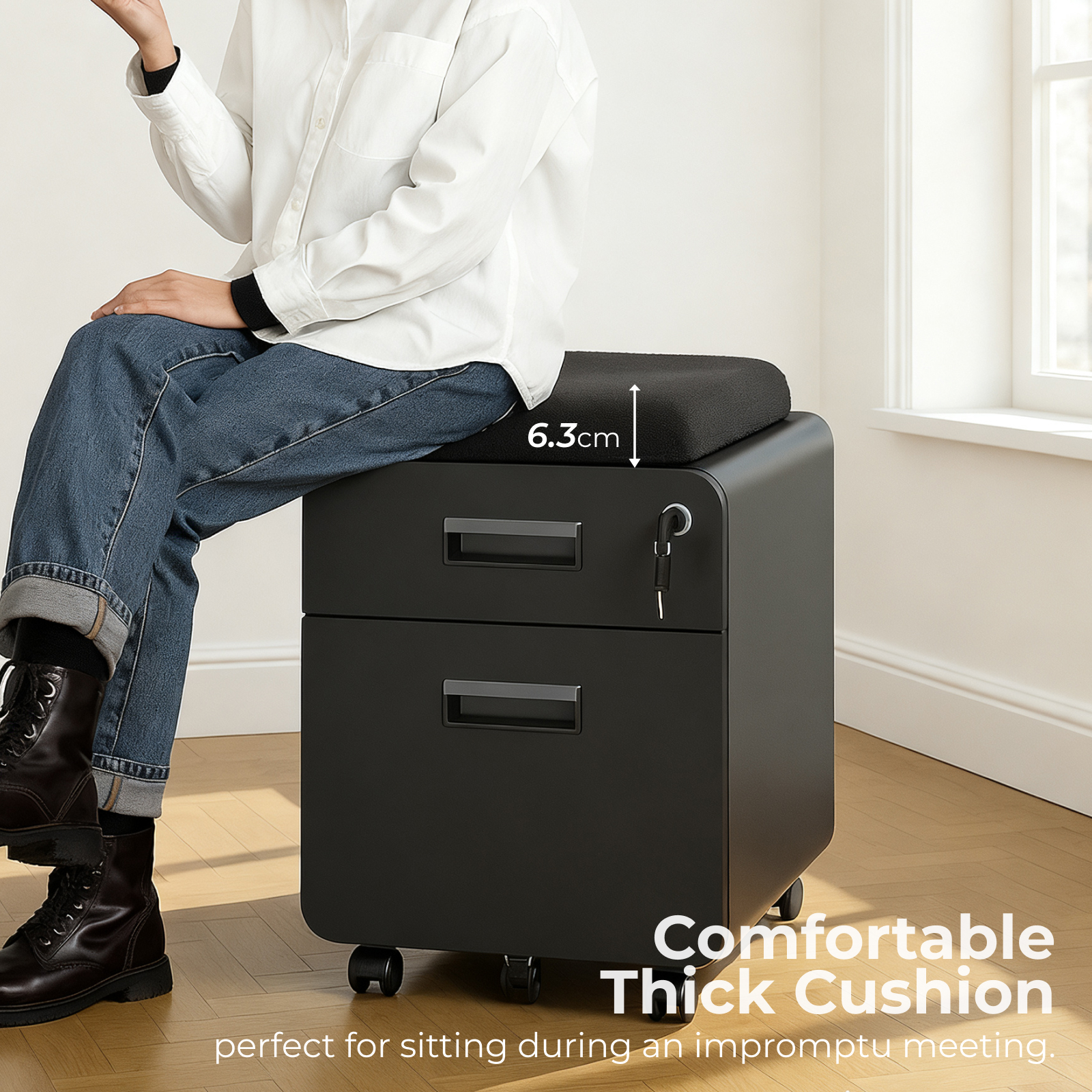2-Drawer Locking Mobile File Cabinet with Cushion