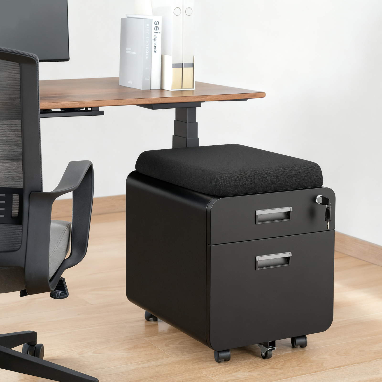 2-Drawer Locking Mobile File Cabinet with Cushion