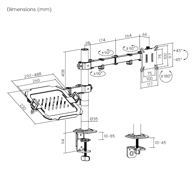 Flow Basic Articulating Monitor Arm with Laptop Holder S055372-LDT110-C024ML-T01 Hooks you at the first glance, impresses your with performances. from china(chinese)