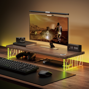 Large Wood & Acrylic RGB Monitor Risers