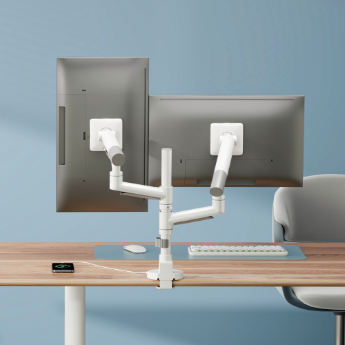 SlimBrace Dual-Screen Heavy-Duty Pole-Mounted Gas Spring Monitor Arm with USB-A & USB-C Ports LDT102-C024UCP Balances elegance and strength. from china(chinese)