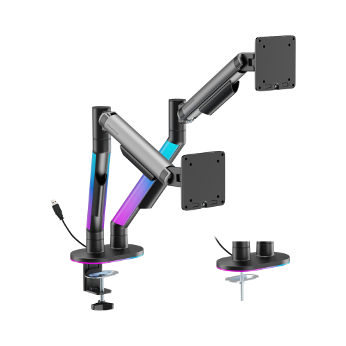 EVERGLOW Dual-Screen Gas Spring Monitor Arm with RGB Lighting (Supports Win11’s "Dynamic Lighting") LDT119-C024LW Lights up your zone with full illumination. from china(chinese)