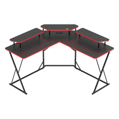Value-Priced Corner Gaming Desk with 3 Monitor Risers GMD18-2 with Built-In RGB Light & US Standard Power Outlets from china(chinese)