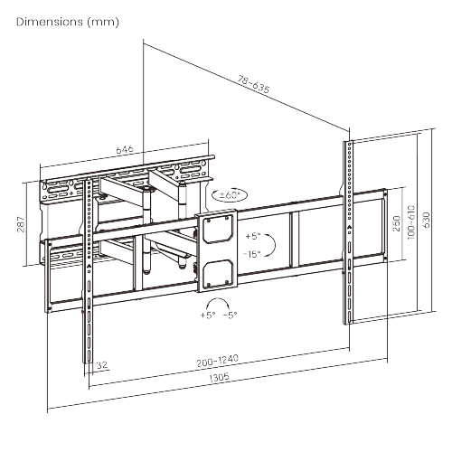 Ultra-Reach Heavy-Duty Full-Motion TV Wall Mount LPA91-6126D Fits 406mm (16''), 457mm (18''), 610mm (24'') stud spacing. from china(chinese)