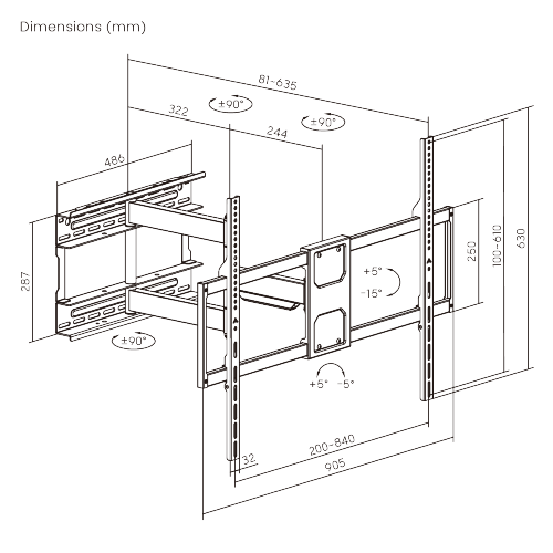 Ultra-Reach Heavy-Duty Full-Motion TV Wall Mount LPA91-683 Fits 406mm (16''), 457mm (18'') stud spacing. from china(chinese)