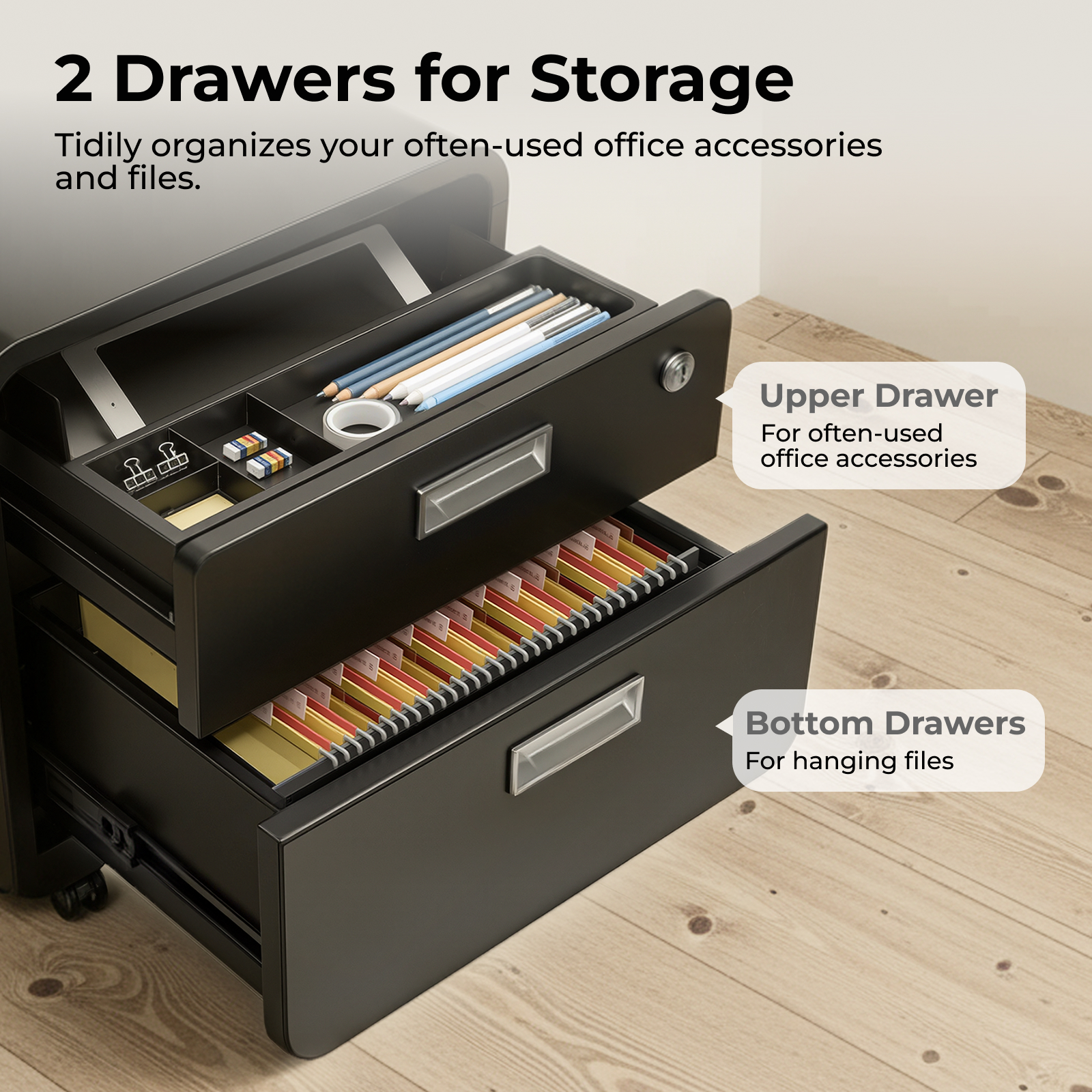 2-Drawer Locking Mobile File Cabinet
