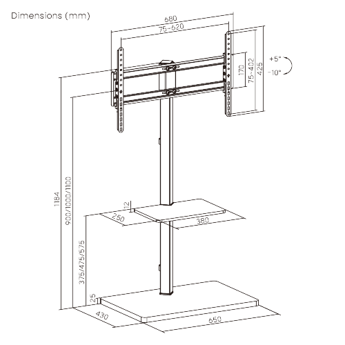 Prism Minimalism TV Floor Stand with Media Shelf FS53-46T-02 Fits up to 75” TVs from china(chinese)