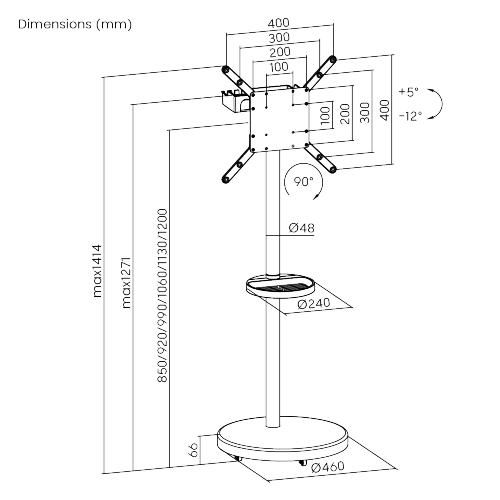 Compact Mobile TV Floor Stand FS38-44TWE Goes wherever you go — fits up to 65" TVs (VESA 400×400). from china(chinese)