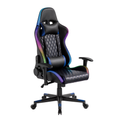 Large Diamond Quilted PU Gaming Chair with Headrest, Lumbar Support and RGB Lights