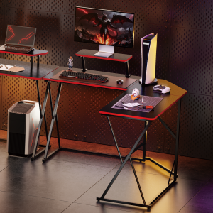Value-Priced Corner Gaming Desk with Monitor Riser