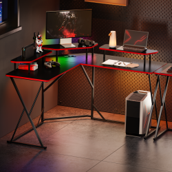  Value-Priced Corner Gaming Desk with 3 Monitor Risers