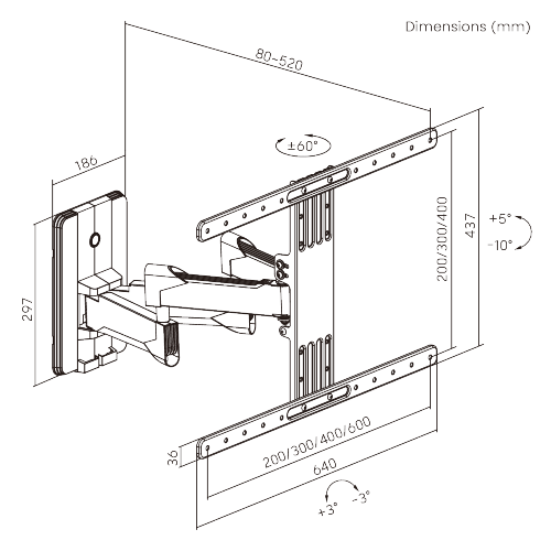 Premium Full-Motion TV Wall Mount LPA65-464 Fits Most 37"-86"TVs from china(chinese)
