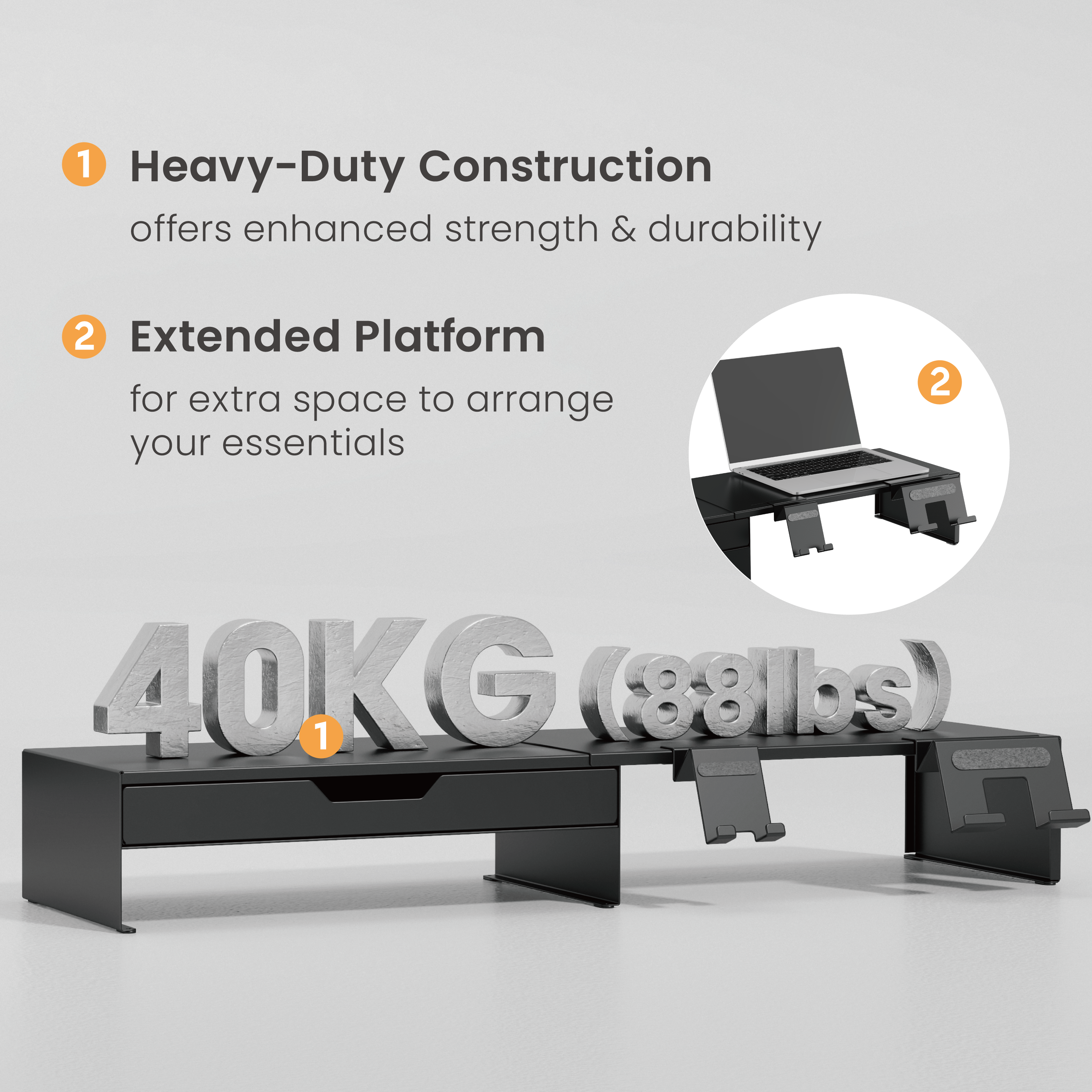 Heavy-Duty Storage-Savvy Monitor Riser with Phone & Tablet Holders ...