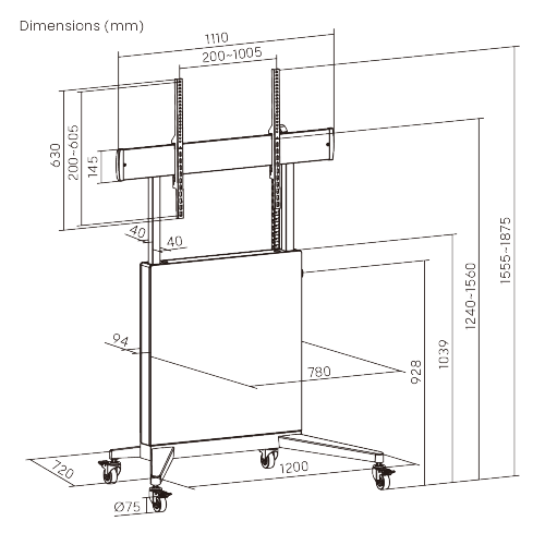 FreeLift TV Cart with Decorative Panel TTL22H-610FW Free-stop Design & Modern Look from china(chinese)