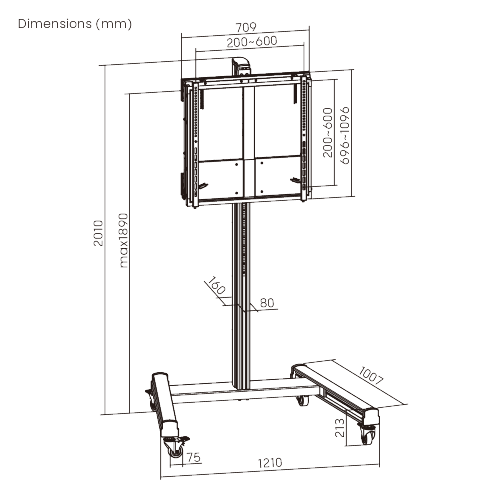 インタラクティブディスプレイ用高さ調節可能なカート TTF09H-60FW 50"-70"ディスプレイ用 from china(chinese)