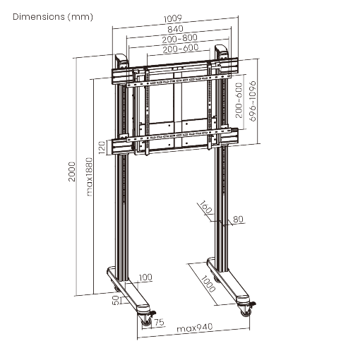 Height Adjustable Carts for Interactive Displays TTF09H-90FW For 70"-90" Displays from china(chinese)