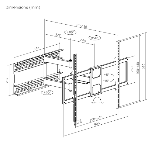 Ultra-Reach Heavy-Duty Full-Motion TV Wall Mount LPA91-683D Fits 406mm (16''), 457mm (18''), 610mm (24'') stud spacing. from china(chinese)