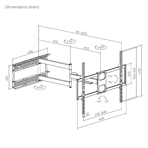 Ultra-Reach Heavy-Duty Full-Motion TV Wall Mount with Super Large Extension LPA91-683XLD Fits 406mm (16''), 457mm (18''), 610mm (24'') stud spacing. from china(chinese)