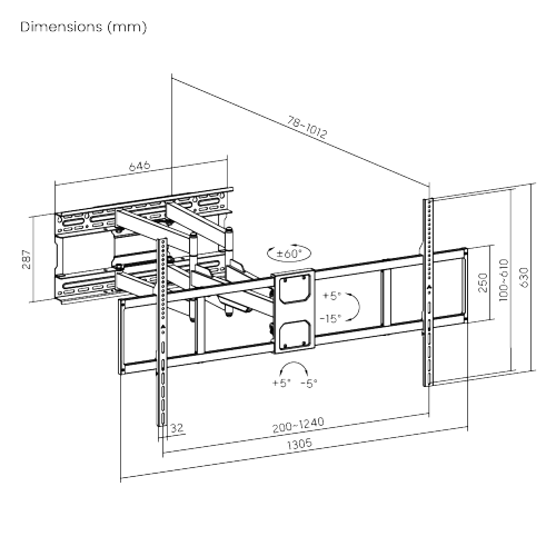 Ultra-Reach Heavy-Duty Full-Motion TV Wall Mount with Super Large Extension LPA91-6126XLD Fits 406mm (16''), 457mm (18''), 610mm (24'') stud spacing. from china(chinese)