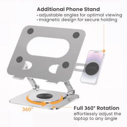 360° Rotating Foldable Stepless Adjustable Laptop Riser with Magnetic Phone Stand