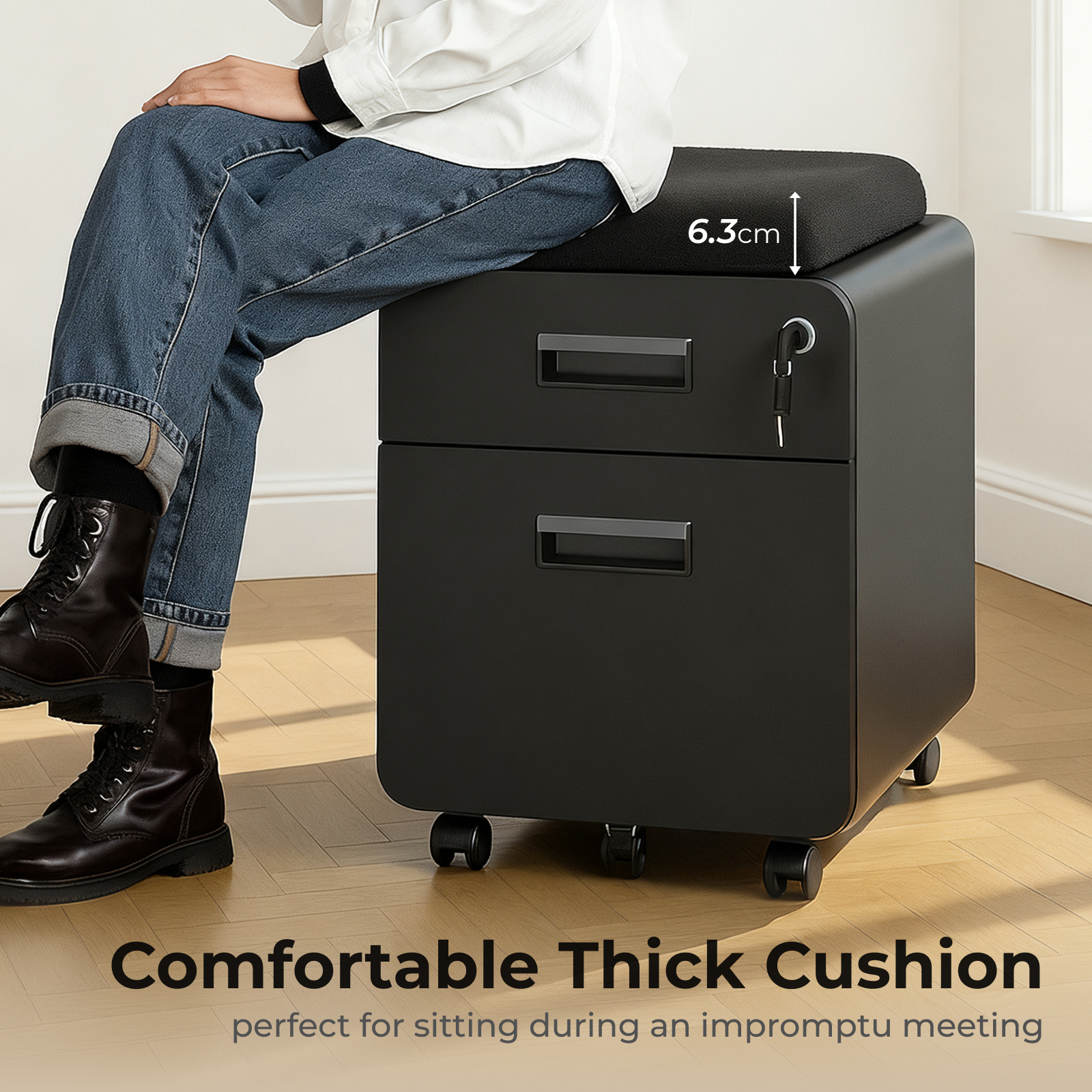 2-Drawer Locking Mobile File Cabinet with Cushion