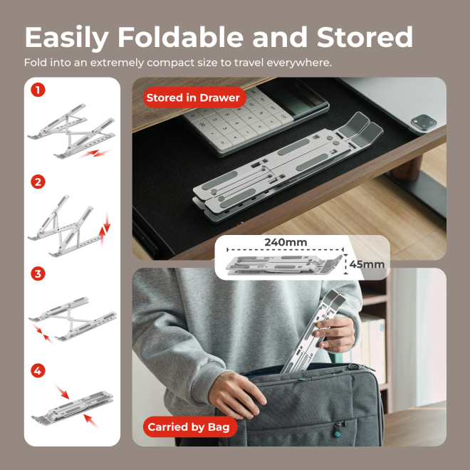 PORTABLE 7-LEVEL ADJUSTABLE ALUMINUM LAPTOP RISER LPS03-3-01 For most 11”-15” laptops, tablets and more from china(chinese)