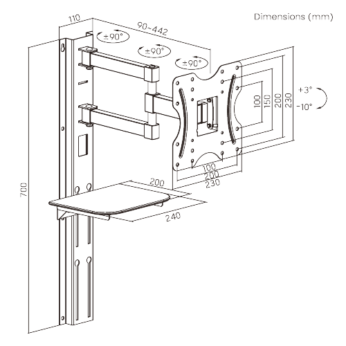 サポートシェルフ付き多機能テレビ壁掛け金具 KLA27-223WD ほとんどの23"~43"フラットパネルテレビ用 from china(chinese)