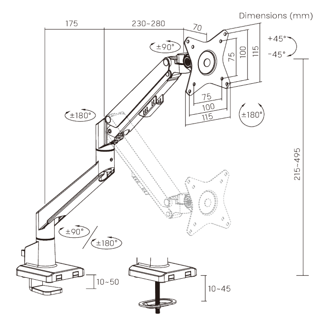 Single Monitor Thin Gas Spring Monitor Arm LDT62-C012 For most 17"~32" Monitors from china(chinese)