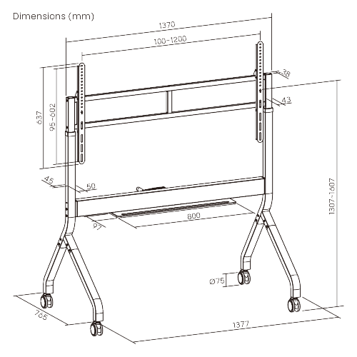 SlimLift Manual Height Adjustable Heavy-Duty TV Cart TTF19H-612FW  from china(chinese)