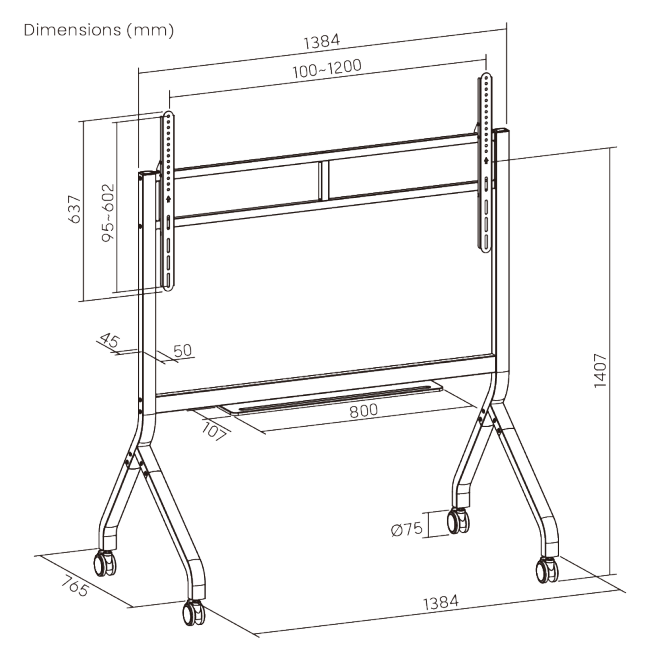 SlimLift Heavy-Duty TV Cart TTF19-612FW Holds TVs up to 110 inch / 120 kg (264 lbs) from china(chinese)
