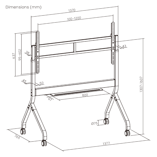 SlimLift Motorized Height Adjustable Heavy-Duty TV Cart TTF19S-612FW Holds TVs up to 110 inch / 120 kg (264 lbs) from china(chinese)