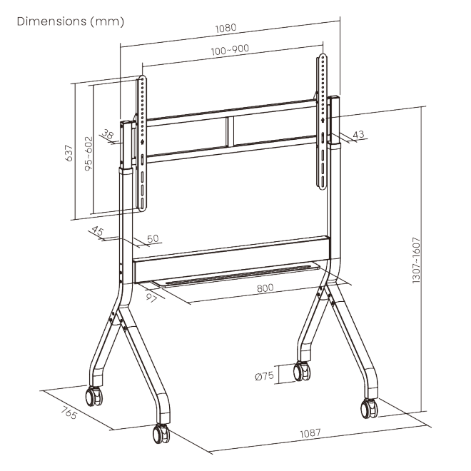 SlimLift Motorized Height Adjustable Heavy-Duty TV Cart TTF19S-69FW Hold TVs up to 90 inch, 90 kg (198 lbs) from china(chinese)