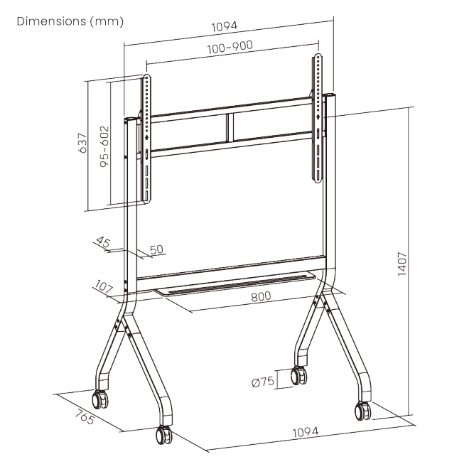 SlimLift Heavy-Duty TV Cart TTF19-69FW Holds TVs up to 90 inch / 90 kg (198 lbs) from china(chinese)