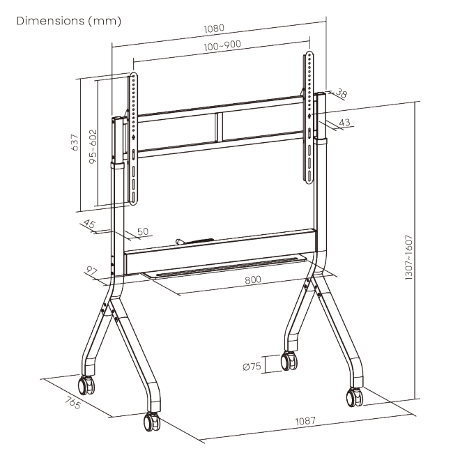 SlimLift Manual Height Adjustable Heavy-Duty TV Cart TTF19H-69FW Holds TVs up to 90 inch / 90 kg (198 lbs) from china(chinese)