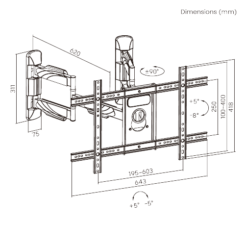 コーナー設置フルモーションテレビ壁掛け金具 KMA28-466C ほとんどの37"~86"カーブ＆フラットパネルテレビ用 from china(chinese)