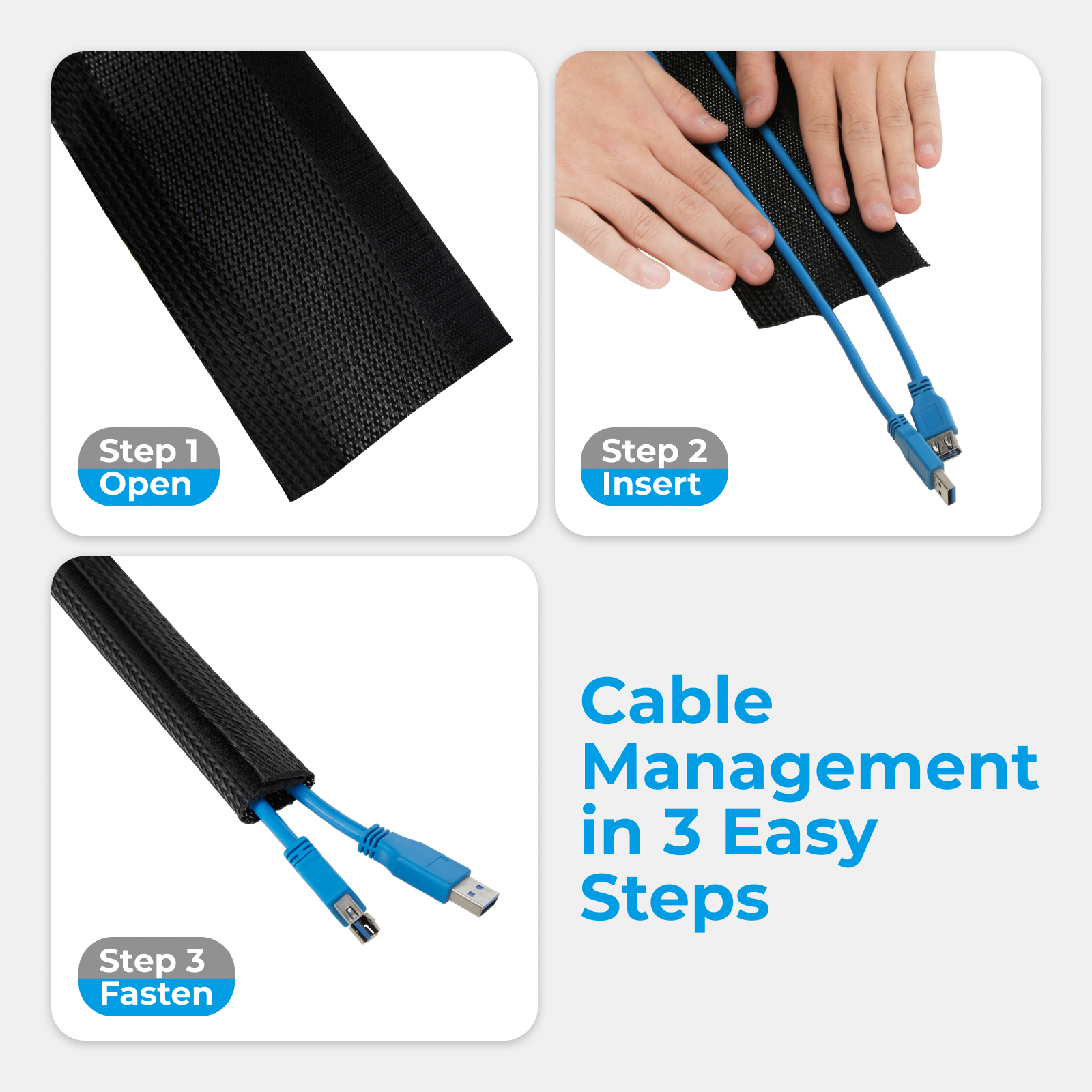 Flexible Cable Wrap Sleeve with Hook and Loop Fastener (85mm/3.3" Width )