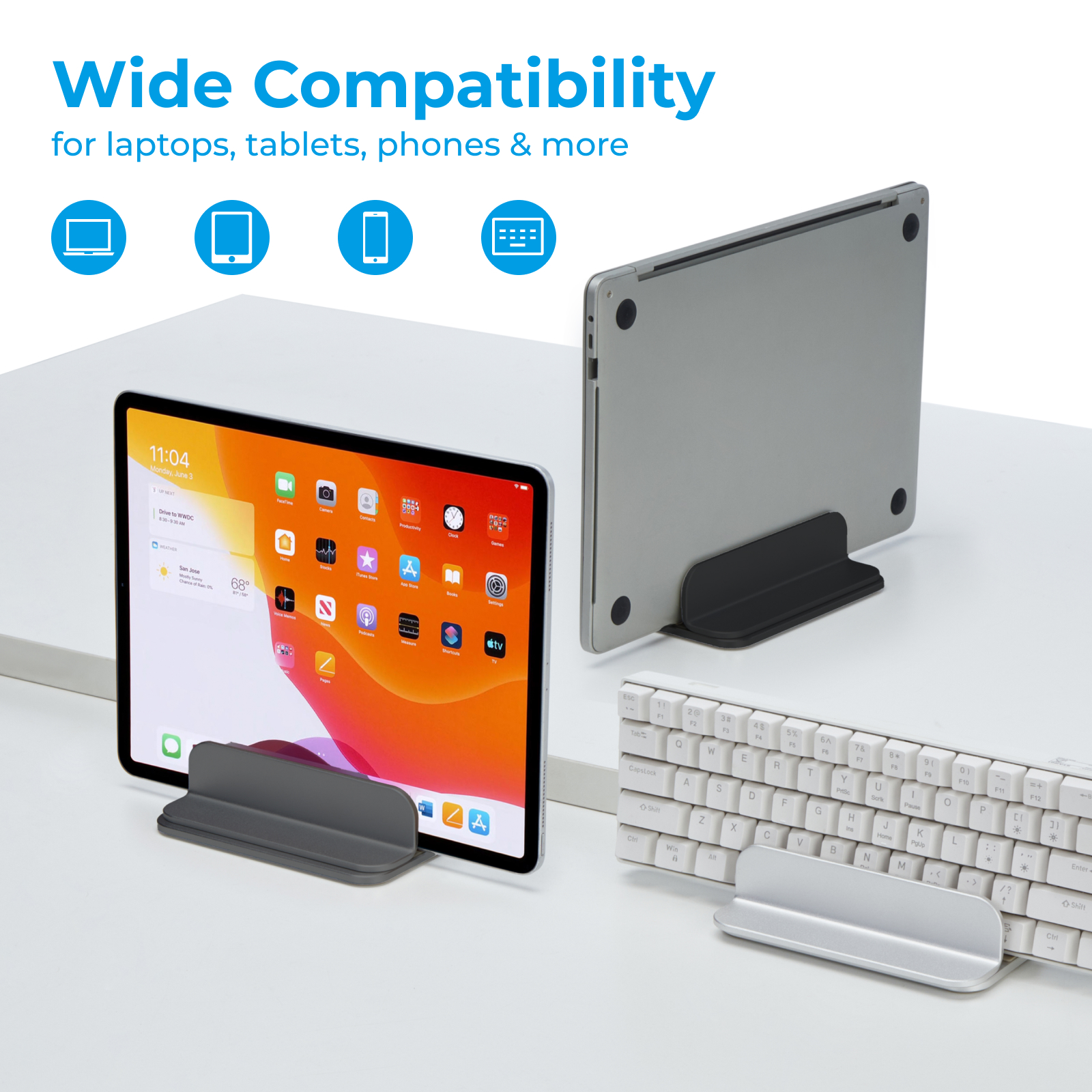 Width-Adjustable Aluminum Vertical Laptop/Tablet Holder