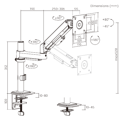 Affordable Pole-Mounted Gas Spring Monitor Arm LDT113-C012P Value you need, versatility you want. from china(chinese)